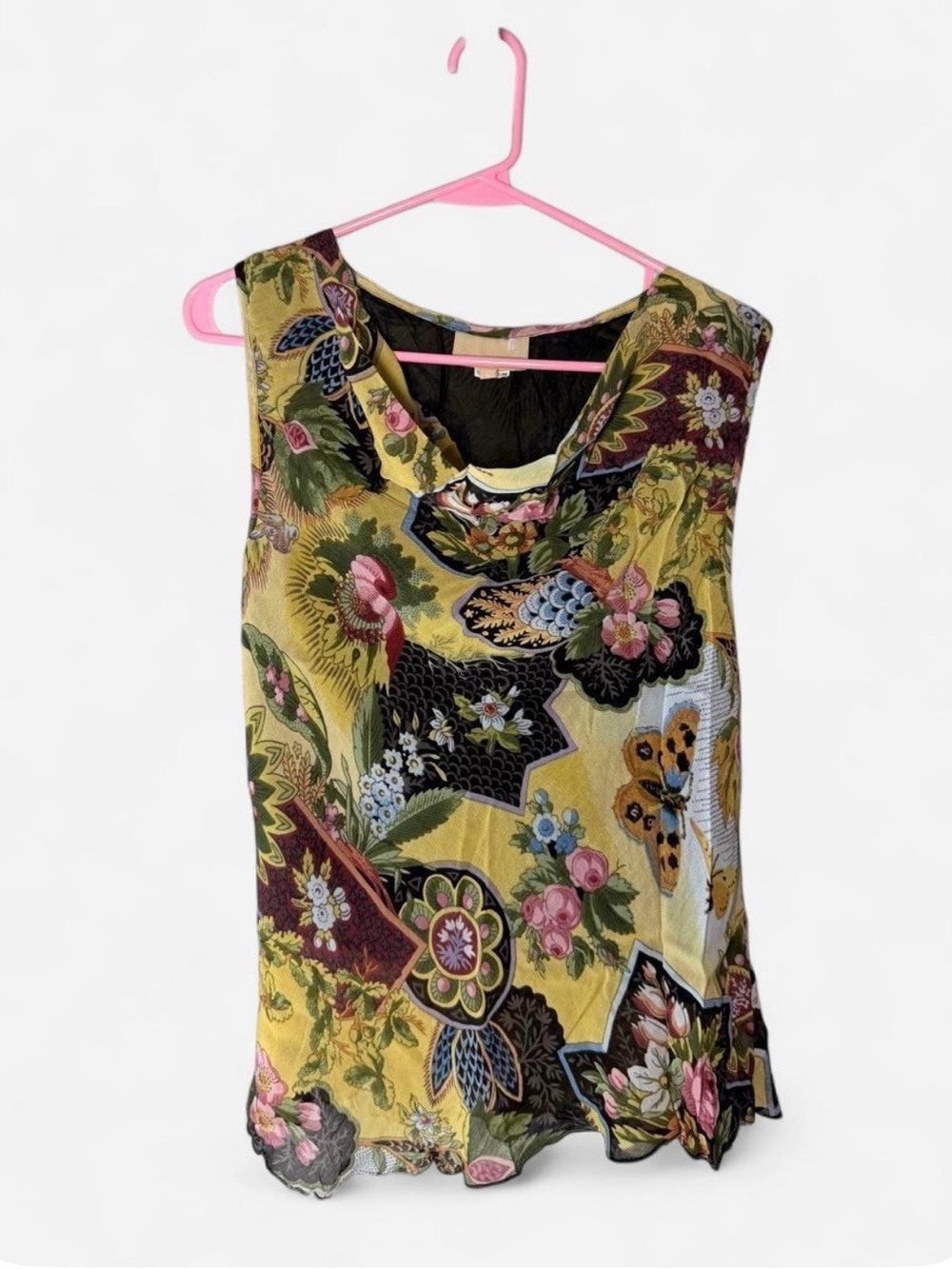 Capricorn Floral Paisley Sleeveless Top in Mustard Yellow with Pink & Black